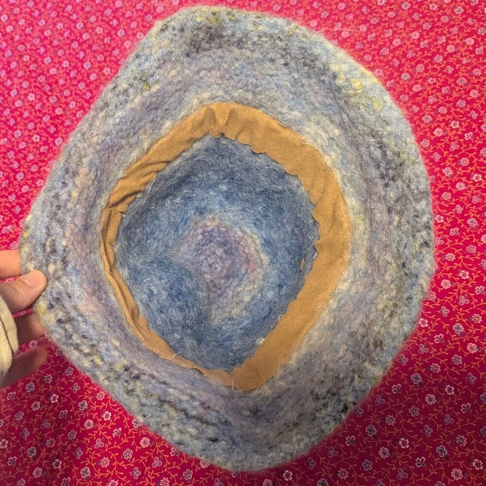 Scandi Girl Angora Mohair Hat Bucket Cloche Wool Round Boho Curled Handmade - Picture 5 of 5